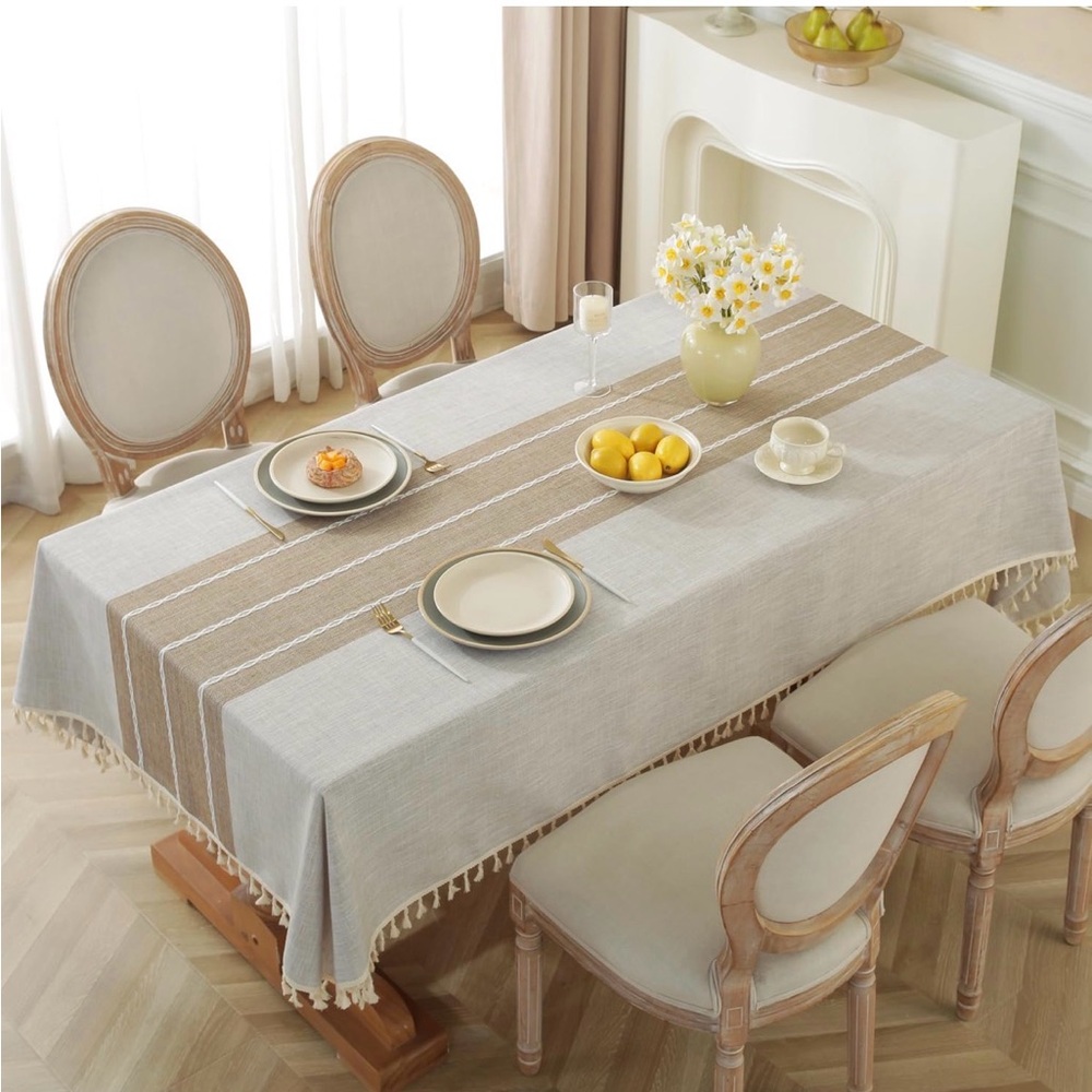 Amazon Beige and Gray Tablecloth with Tassels